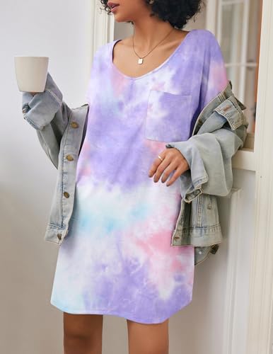 Image of Ekouaer Womens Tshirt Nightgown Cotton V Neck Sleepshirts Comfy Casual Nightshirt for Women