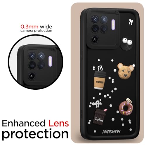 Image of Outlouders Back Cover for Oppo F19 Pro | 3D Cartoon Bear Cute Fun Silicone Full Body Protection Bumper Case (Black)