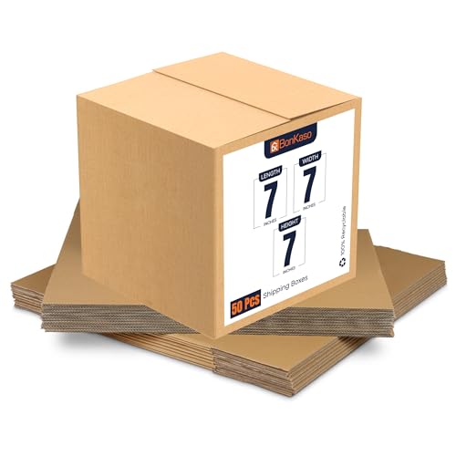 Image of BonKaso 3 Ply Corrugated Boxes for Packaging | 7 inchx7 inchx7 inch (Pack of 50) | Brown Cardboard Packing Box for Shipping, Moving & Storage | Cartons for Courier & Goods Transportation