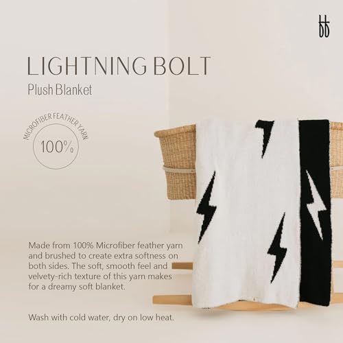 forever french Baby Plush Blanket | for Infant Toddler and Newborn | Receiving Blanket | 100% Microfiber Feather Yarn | Soft Warm Cozy for Crib Stroller & Travel (Black & White Lightning Bolt)3