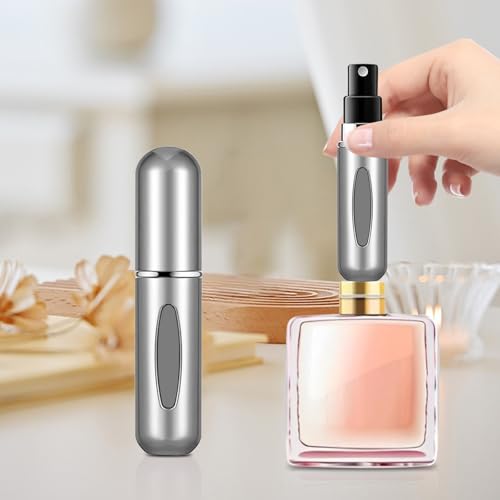 Image of Portable Mini Perfume Atomizer Bottle, 5ml /0.17oz Refillable Spray, Scent Pump Case, Travel Atomizer (Glossy Silvery)