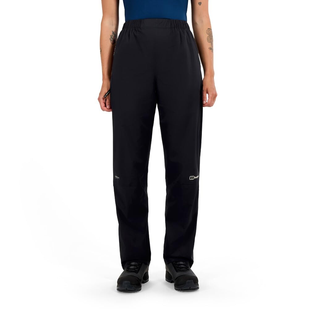 Berghaus Women's Pacsmart 2.5L Waterproof Pants | Lightweight Packable Rain Trousers for Hiking, Walking Full Leg Trousers, Black, 10 Short (29")