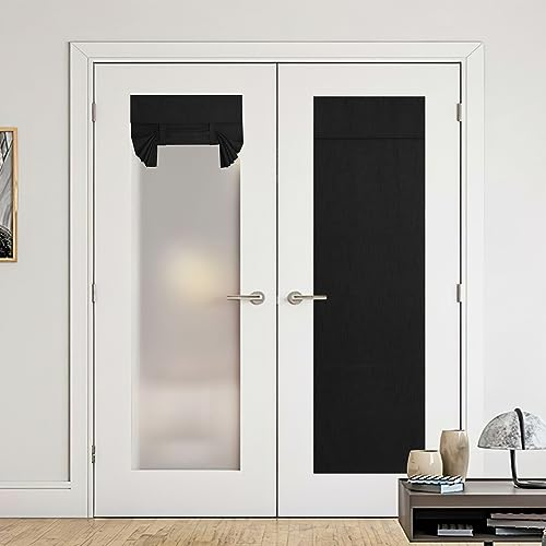 NICETOWN French Door Blackout Curtains, Faux Linen 100% Blackout Sheer Curtains Tie Up Shade for Glass Door Window Covering for Doorways Thermal Insul