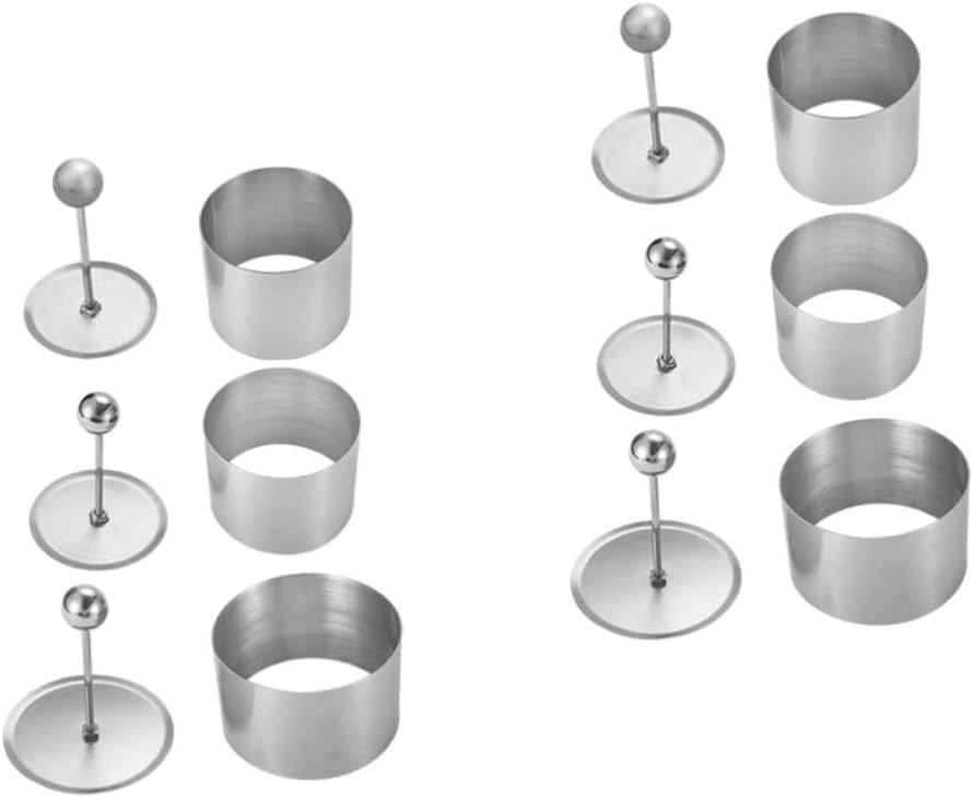 Mikinona 6sets Stainless Steel Round Molds for Tiramisu Onigiri and Sushi Making Rice Mold Kit Push Plates for Versatile Kitchen Use