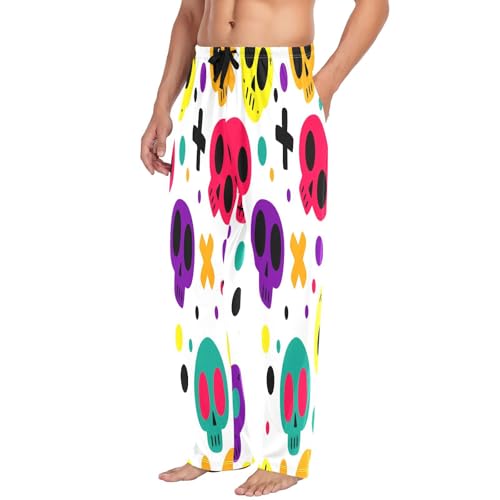 Qilmy Game Style Skulls Men's Cotton Pajama Pants, Lightweight Lounge Sleepwear with Drawstring and Pocket4