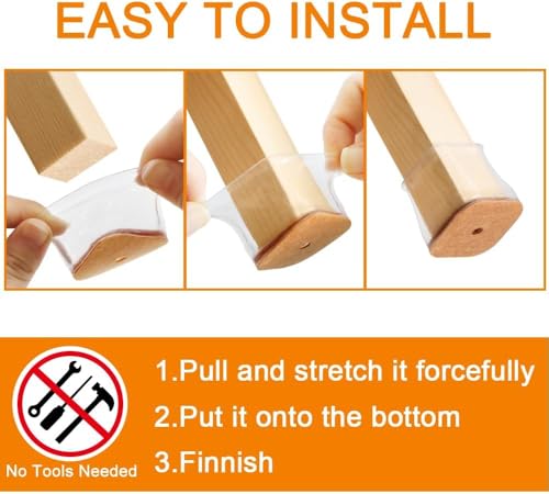 Image of JICOOT 4 Pcs Chair Leg Floor Protectors for Wooden & Tile Floors | Square Silicone Furniture Leg Caps with Felt Pads | Anti-Scratch, Noise-Reducing Chair & Stool Leg Covers | Clear, Large