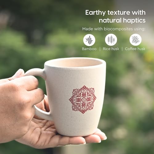 Image of Eha Earth-Friendly Wedding Gifts for Couple | Gifts Made with Rice Husk Biocomposite | Mandala Printed Mug and Coasters Set of 2, Keychain, Loopac Box | 300 ml | Sand Castle