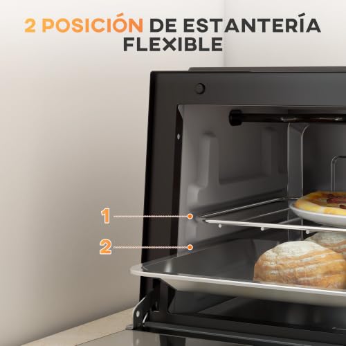 Miniatura 4 de Homcom Horno Eléctrico De Sobremesa Horno Sobremesa De 9l 750w Con Temperatura Ajustable Hasta 230 C Temporizador 60min Y Bandeja Para Hornear Parrilla Negro