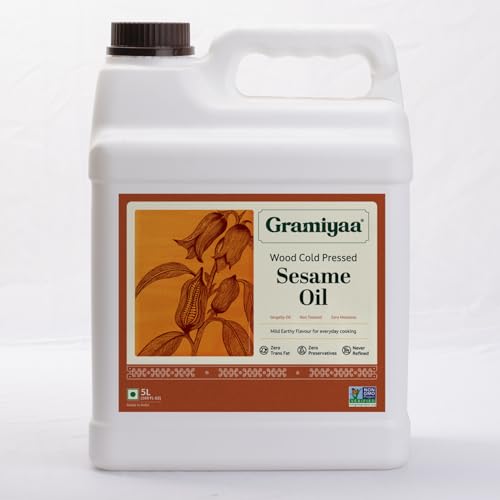 Image of Gramiyaa Cold Pressed Sesame Oil 5 Litre | Traditionally Extracted | Chemical-free, Zero Trans-fat Cooking Oil | Unrefined Oil | Kachi Ghani Til Oil for Cooking