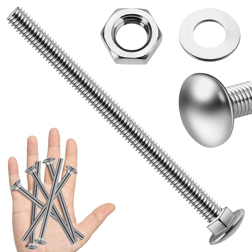 Image of (14 Sets) 1 /4-20 x 4 Carriage Bolts with Nuts and Washers, 304 Stainless Steel Round Head Square Neck 1 /4 Carriage Bolts Screws, Full Thread for Outdoor