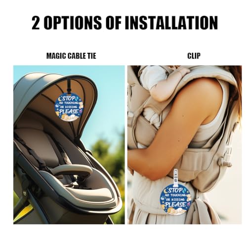 Image of 2 Pack Do Not Touch Signs Stroller Tag Blue No Touching Car Seat Sign Cute Beer Theme Stop No Touching Safety for Family PVC Seat Signs-Stroller Tag for Car Accessories 5 Inches