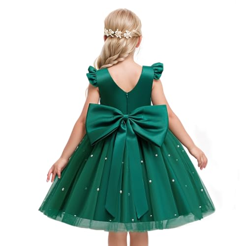 NNJXD Princess Girl Birthday Party Dress Bowknot Kids Dresses Flower Wedding Gown 2070 Green (6Y) 5-6 Years