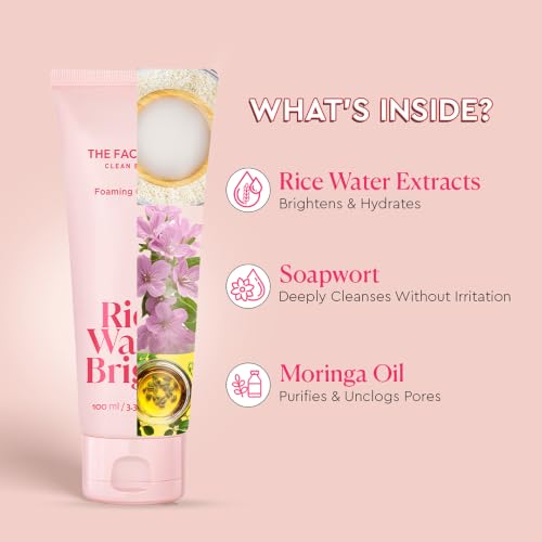 Image of The Face Shop Rice Water Bright Foaming Face Wash 100ml | Face Wash for Glowing Skin | Cleanser for Uneven Skin Tone | Korean Skin Care, For All Skin Types, Vegan