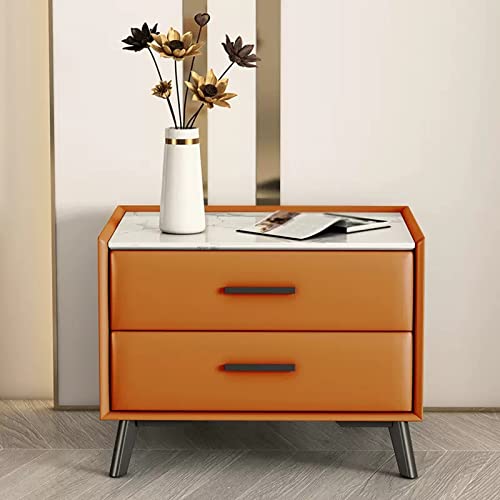 Table de chevet orange 2 tiroirs pour optimiser le rangement des petits espaces