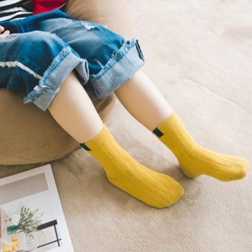Image of MOMISY 5 Pairs Baby Girl Boys Tube Socks Toddlers Infant Solid Color Boat Spring and Autumn Socks Bamboo Stretch Crew Baby Socks - Multicolor