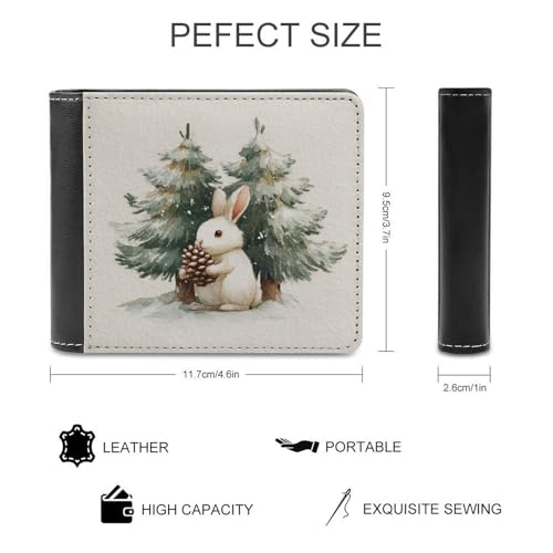 White Rabbit Holding Pine Cone Watercolor Soft PU Leather Bifold Wallet, Coin Purse Credit Pass Case, Durable Card-Holder Slim Billfold for Men Woman Money Storage2