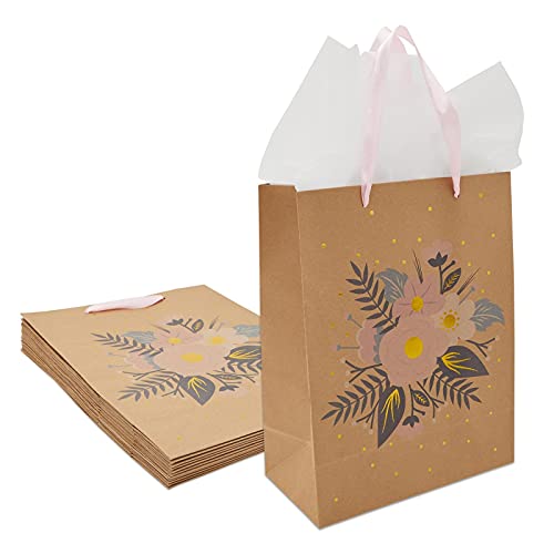 One-Day Sale: Up to 50% Off Floral Bridesmaid Gift Bags with Tissue Paper for Wedding, Bridal Shower (12 Pack)