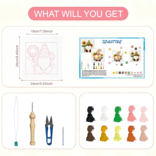 Image of BEUNITONE 2 Pcs Gnome & Sunflowers Punch Needle Kits for Adults Beginner