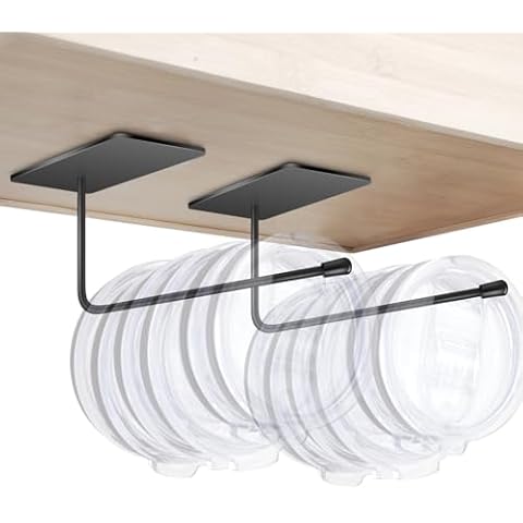 Miuyhji Tumbler Lid Organizer [2 Pack], Tumbler Lid Storage Hook for Kitchen Organizers and Storage, Space Saving Cup Lid Organizer for Yeti Lid/Stanley Lid with Adhesive & Drilling Optional (Black) Cover