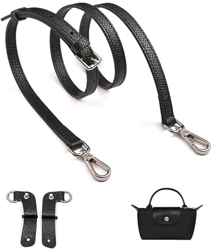 Cowhide Leather Purse Strap Replacement Crossbody Handbag for Longchamp Pouch With Handle Mini Bag Adjustable Conversion Kit for Long Champ Le Pliage Bag W: 0.43in L: 37.4-47.2in (Black B)