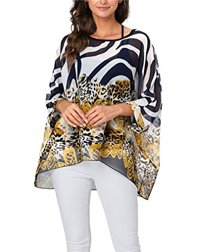 Vanbuy Womens Summer Printed Batwing Sleeve Top Chiffon Poncho Flowy Loose Sheer Blouse Shirt Tunic Z336-43-4336