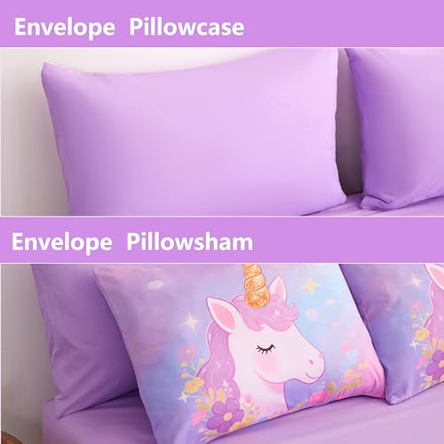 Image of Purple Unicorn Bedding Queen 7-Piece Comforter Set for Girls, Super Soft Microfiber Bed Set Bed in a Bag with Comforter Sheets Pillowcase & Sham (Purple Unicorn - No Text, 7 Piece Queen Size
