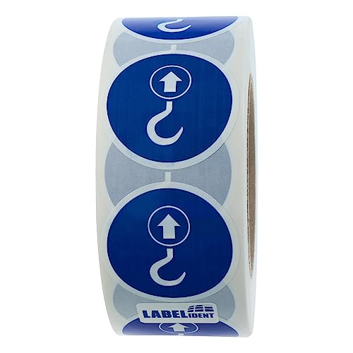 Labelident Gebotszeichen Aufkleber Ø 50 mm - Hebepunkt - 1.000 Gebotsschilder selbstklebend in 1 Rolle(n), Polyethylen Folie blau-weiß