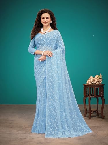Image of Garden Vareli Viscose Brasso Floral Print Saree