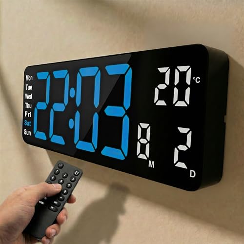 Opis Technology Clock 1 XL Blu/Bianco - Orologio da Parete Digitale LED 31cm, Telecomando & Timer - Per Palestra, Ufficio e Casa (Alimentazione a Cavo)