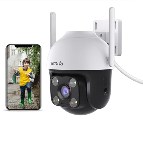 Tenda 2.5K 4MP Camara Vigilancia Exterior,Visión Nocturna a Todo Color 35M,PTZ Cámara IP Wifi con AI Detección de Humana y Vehículos,Seguimiento Automático,Audio Bidireccional,Compatible con Alexa,CH7