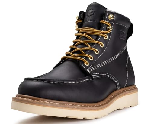 SUREWAY 6” Wedge Moc Toe Work Boots for Men - Soft Toe, Premium Full-Grain Leather, Lightweight...