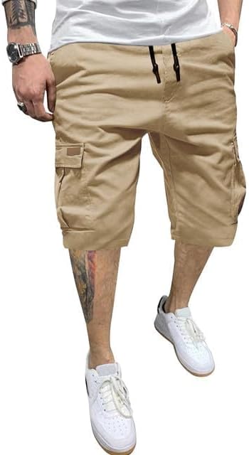 JMIERR Mens Casual Cotton Twill Cargo Shorts Drawstring Classic Chino Stretch Short with 6 Pockets - Image 2