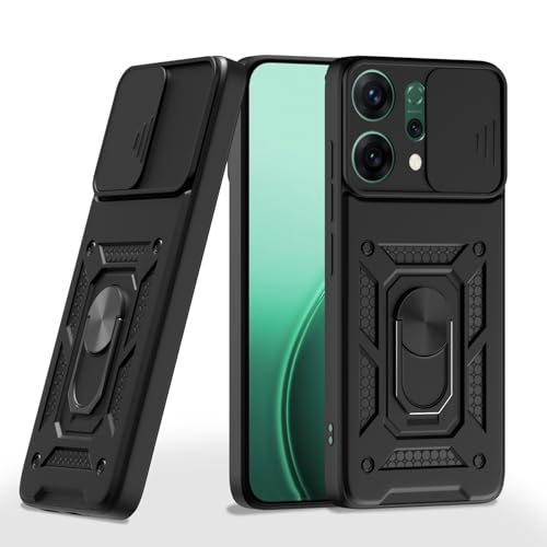 Image of Pikkme Back Cover for Oppo Reno 14 Pro 5G | D10 Tough Armor | 360 Protection Case | Sliding Camera Shield Cover & Ring Holder Stand Bumper Case (Black)