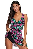 Boldgal Women's Twist Print Plus Size One Piece Swim Dress(Red_2X-Large)