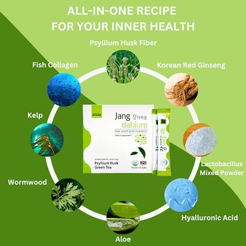 Btgin Psyllium Husk Fiber Fish Collagen All-In-One Supplement For Digestive Health, Colon Cleanse To Support Constipation Relief, Better Digestion, Jangdabium 30 Packets #TOP2