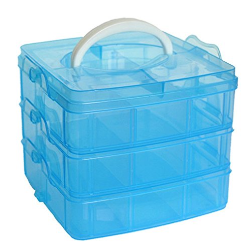 DZT1968® Clear Plastic Craft Beads Jewellery Storage Organizer Tool Box Case (Blue)