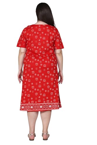 Image of LA CERA Women's 100% Cotton Floral A-Line Sun Dress with Side Pockets Midi | Scoop Neck | Short Sleeves | Side Pockets | Floral Print