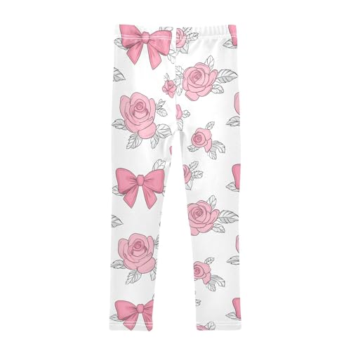 Pink Roses Bows Girls Leggings Soft Stretch Workout Yoga Dance Pants for Kids Casual Tights2