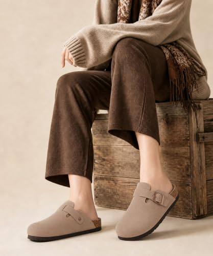 Image of ODOLY Genuine Suede Clogs for Women Men Comfort Cork Footbed Potato Shoes
