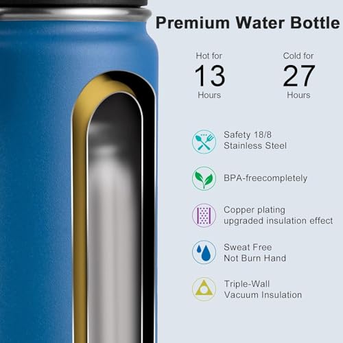 Image of koodee Insulated Water Bottle, 32 oz Stainless Steel Double Wall Vacuum Wide Mouth Sport Bottle with Leakproof Spout Lid (Navy)