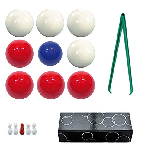 OAH Bilie boccette Biliardo con buche Diametro m.59 in Resina Sintetica 4 bilie Rosse - 4 Bianche e Un pallino Blu Diametro m.54 con Compasso-Calibro cm.36 in Omaggio Set 5 Birilli.
