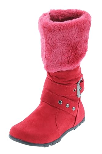Bella-3 Girl's Casual Faux Fur Buckle Strap Slouchy Knee High Boots