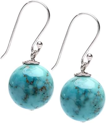 TreasureBay Handmade Women's Natural Gemstone Sterling Silver Dangle Drop Earrings 12mm Ball Beaded Earrings | Gift for Women, Girls