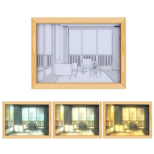 Cymwer Marco de Imagen de acrílico Lámpara de Noche Luz enchufable USB Marco de Pintura de Sombra Adorno Arte de Pared Regalo para Sala de Estar