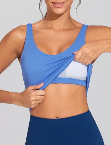 Image of THE GYM PEOPLE Women's Longline Sports Bra Wirefree Padded Workout Yoga Tank Top