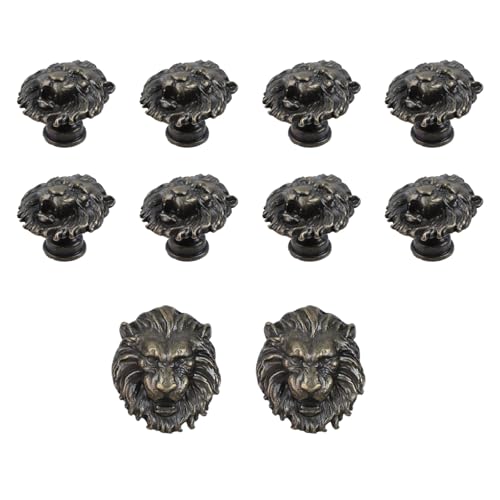 T Tulead 10 Pcs Lion Head Shaped Drawer Knobs, Zinc Alloy Decorative Cabinet Knobs with Screws, Vanity Knob for Wardrobe, Cupboard (Lion Head, Copper Color)