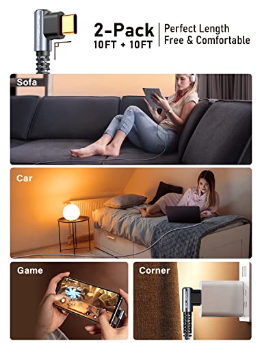 Image of MRGLAS 3.2A USB C Charger Cable [2-Pack, 10FT], USB A to USB C Cable | USB C Right Angle, Gold-Plated, Braided Type C Charger Fast Charging Cord for iPhone 17 16 15 Samsung S10 S9 Note 10 S21