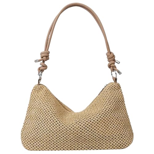 Straw Beach Bag Straw Crossbody Bag Adjustable Straw Purses and Handbags with Zipper Multipurpose Woven Beach Bag for Beach Picnic Vacation