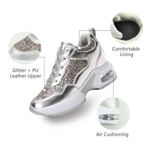 Wedge Sneakers for Women High Heel Hidden Platform Sneakers Fashion Glitter Wedding Shoes for Bride Increasing 3 inch2