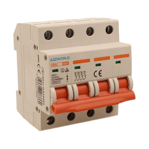 Interruptor magnetotérmico trifásico 4P 63A B63, curva B 6kA, 4 módulos DIN 380 V AC, certificado IEC60898-1, serie SB6L